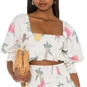 Place Nationale La Trayeuse Linen Top in Palm Trees Sz 1 Small